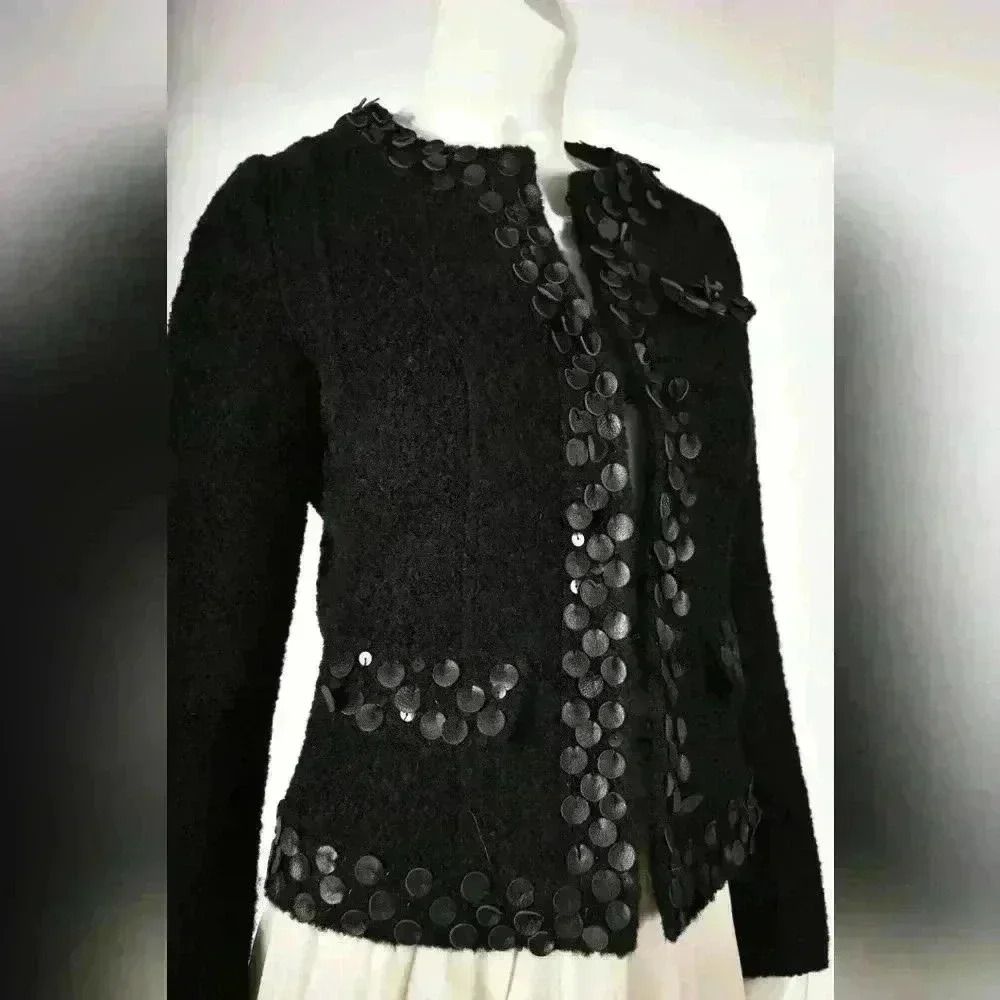 2000s Marc Jacobs Black Persian  Lamb Astrakhan Leather Sequin Jacket 4US Small - Picture 4 of 8